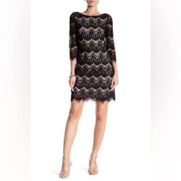 Eliza J Illusion Lace 3/4 Sleeve Shift Dress - Picture 1 of 13